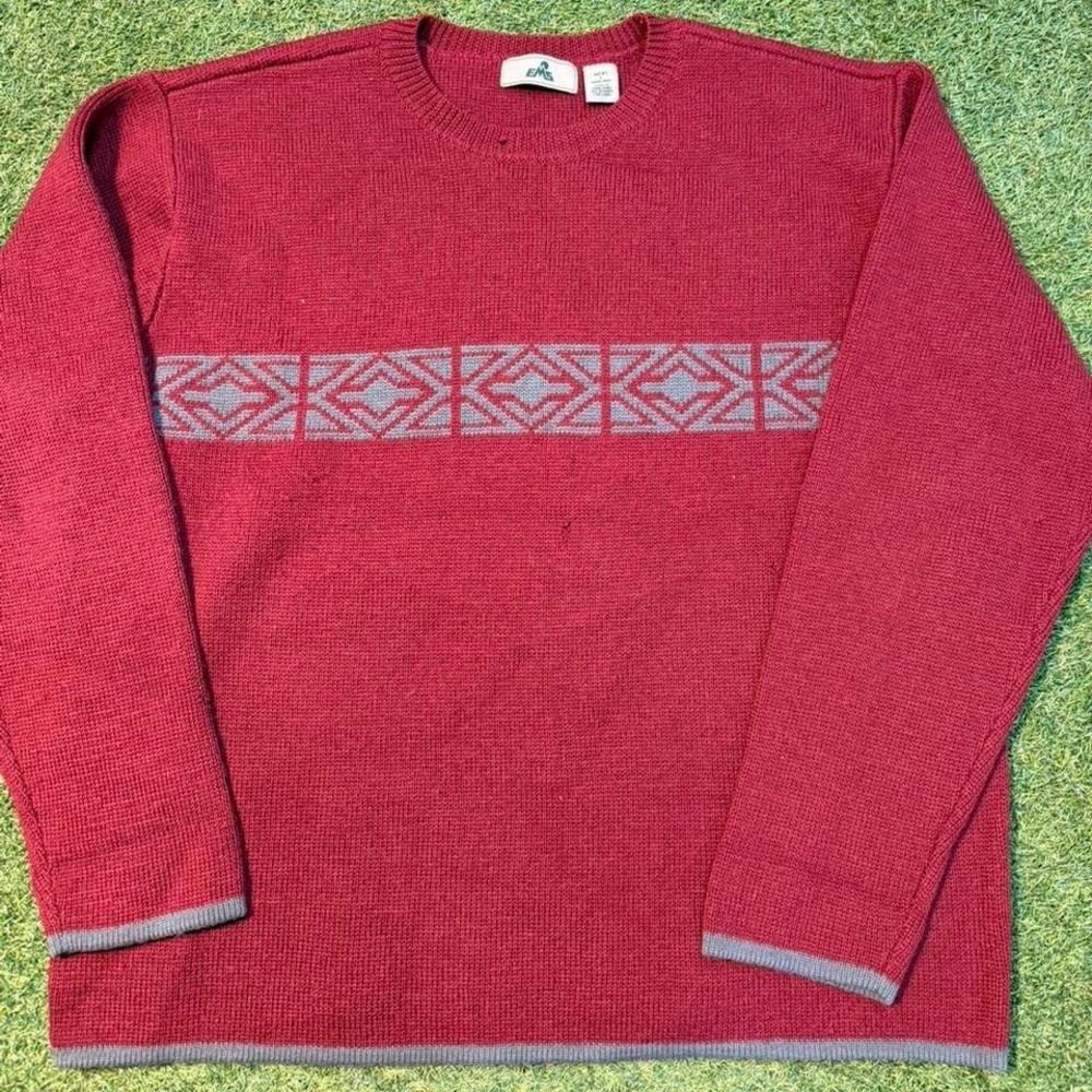 Red vintage 90s wool sweater with grey pattern Size L #winterwear #knitwear